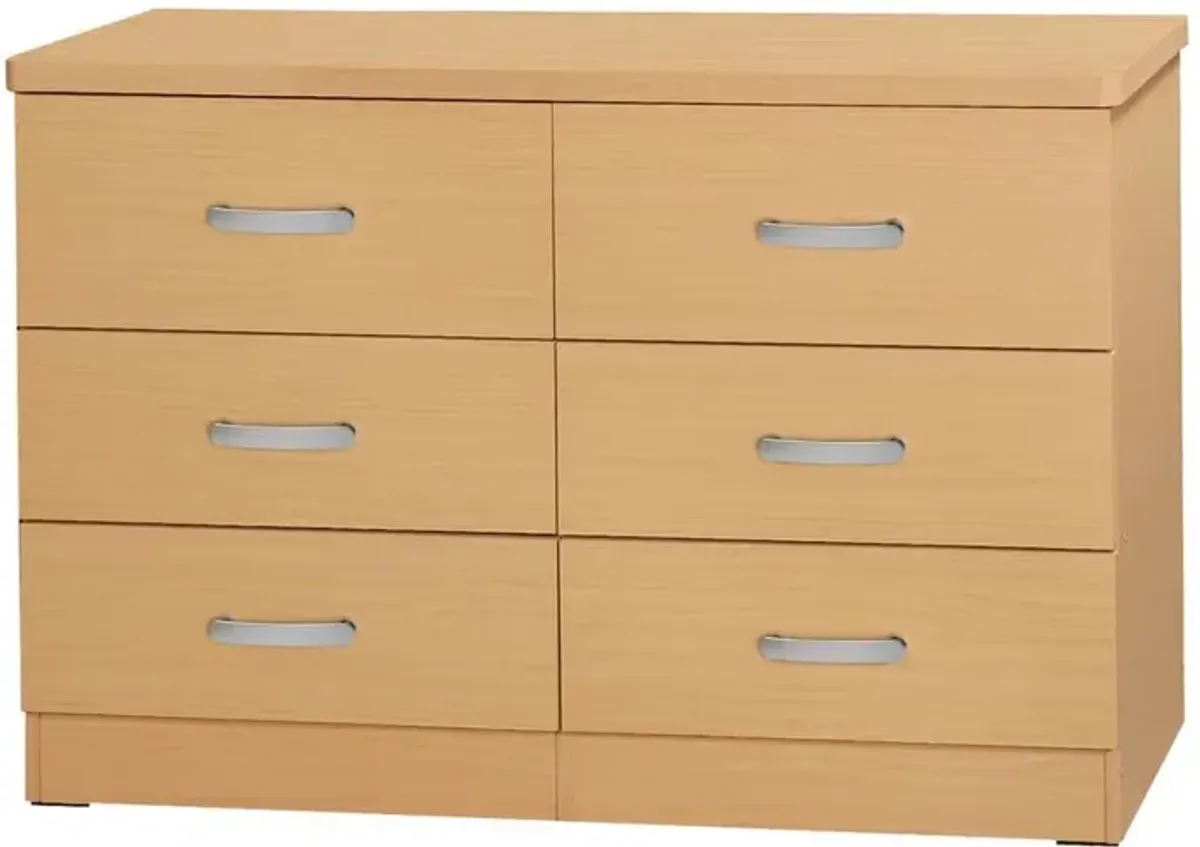 Better Home Products DD & PAM 6 Drawer Engineered Wood Bedroom Dresser in Beech