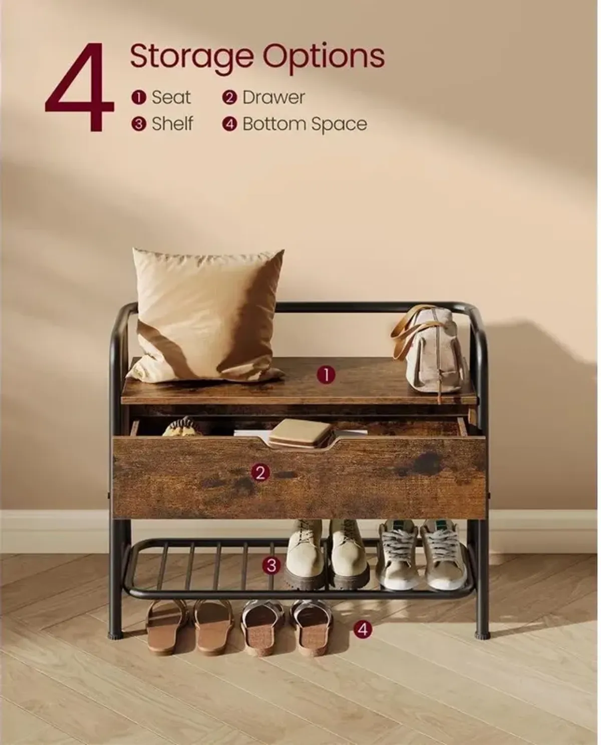 Shoe Storage Bench with Drawer for Convenient Footwear Organization and Seating