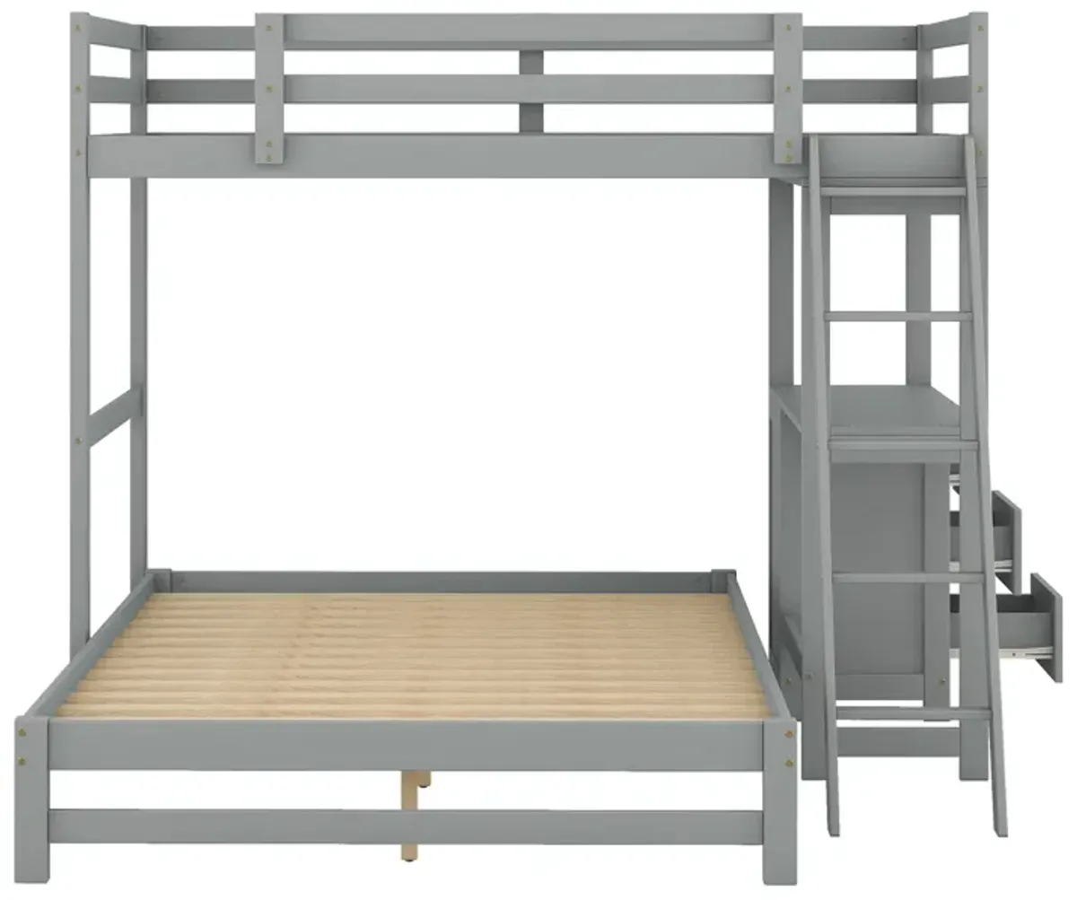 Merax Wood Bunk Bed with Desk and Three Drawers