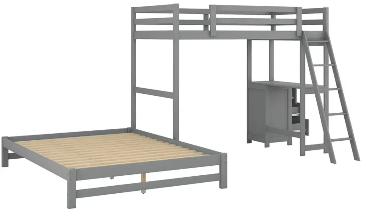 Merax Wood Bunk Bed with Desk and Three Drawers