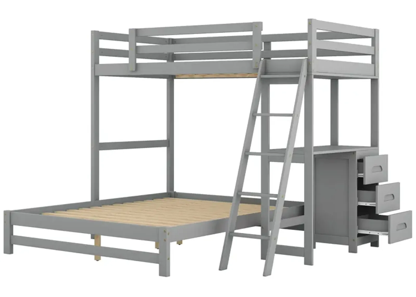 Merax Wood Bunk Bed with Desk and Three Drawers