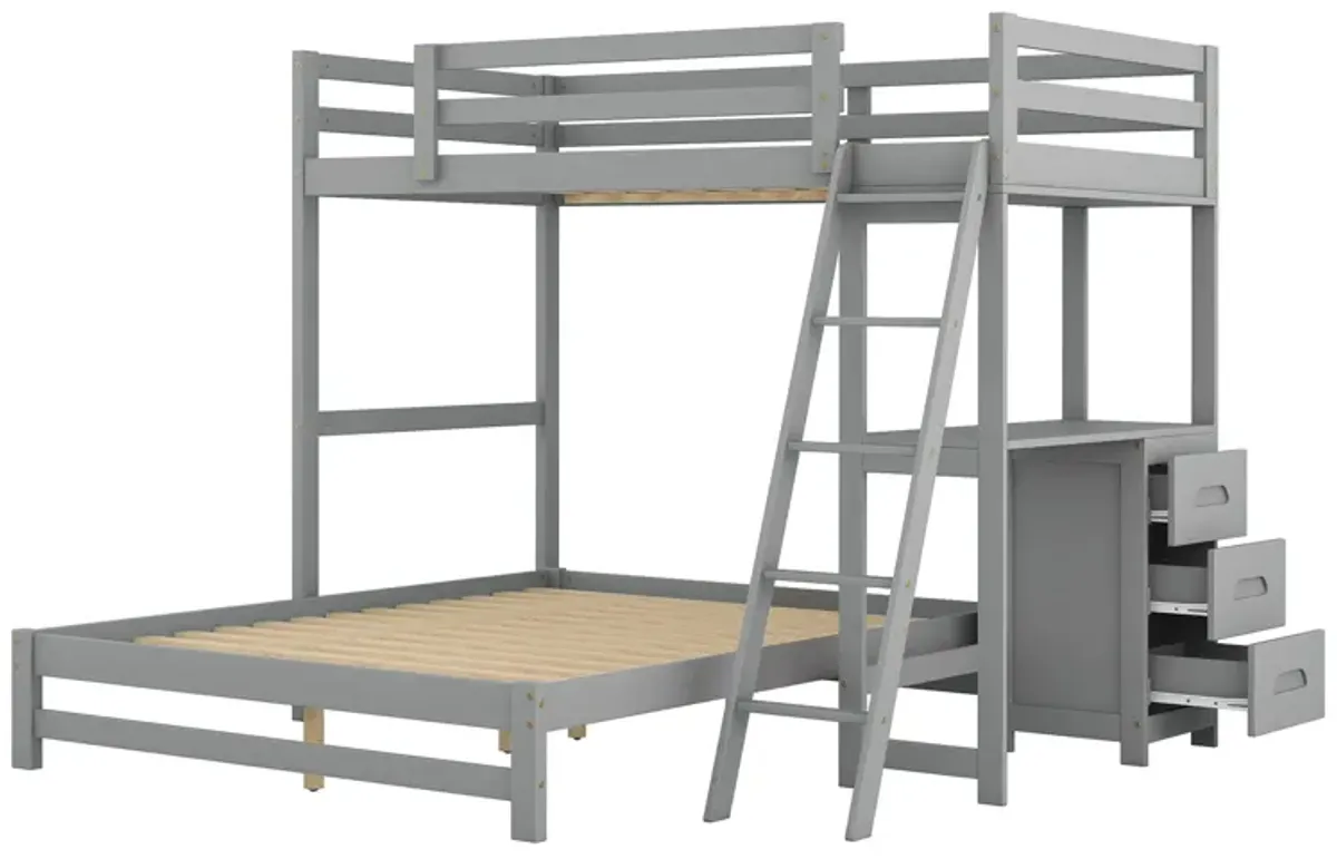 Merax Wood Bunk Bed with Desk and Three Drawers