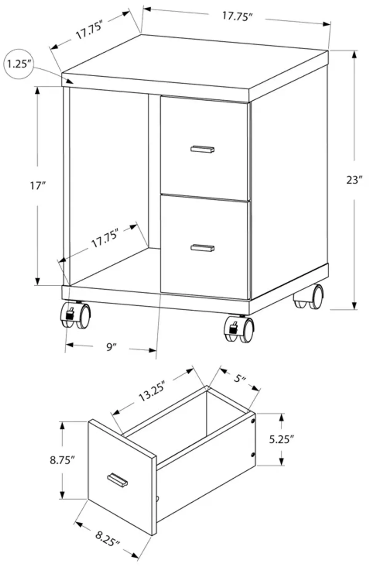 Monarch Specialties I 7055 Office, File Cabinet, Printer Cart, Rolling File Cabinet, Mobile, Storage, Work, Laminate, White, Contemporary, Modern