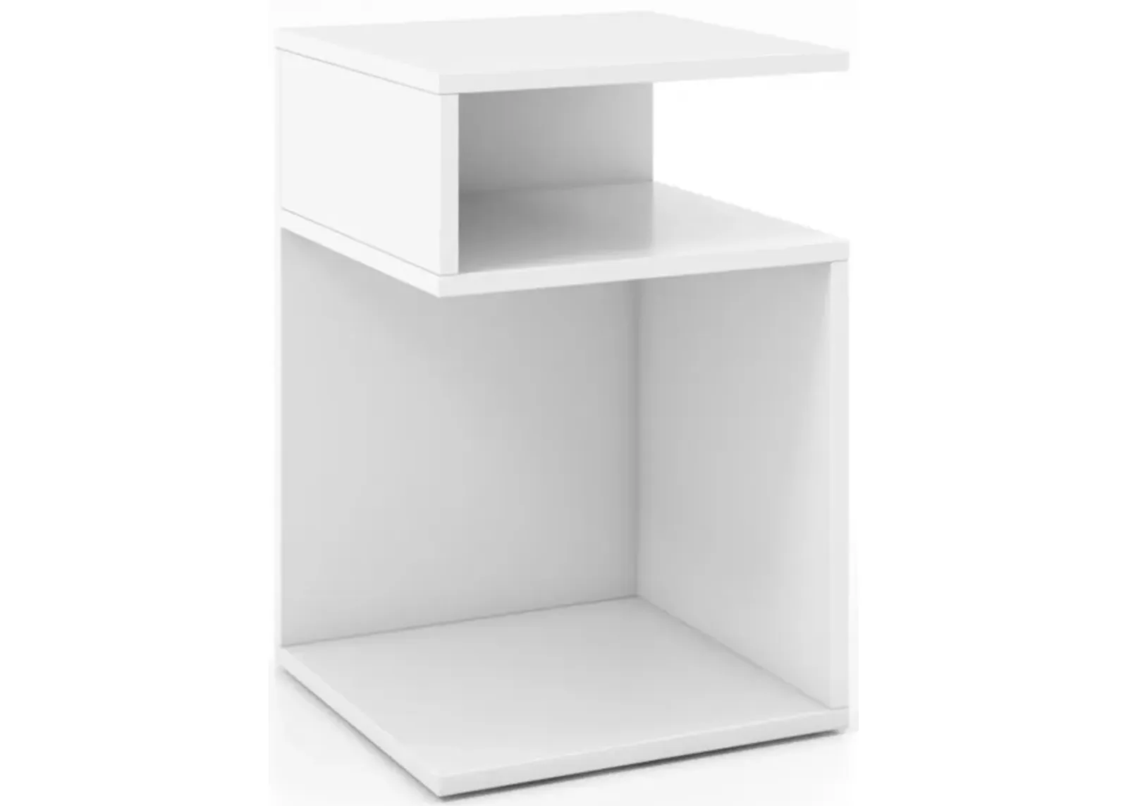 Hivvago S-Shaped Side Table with Unique S-shaped Frame and 2 Open Compartments-White