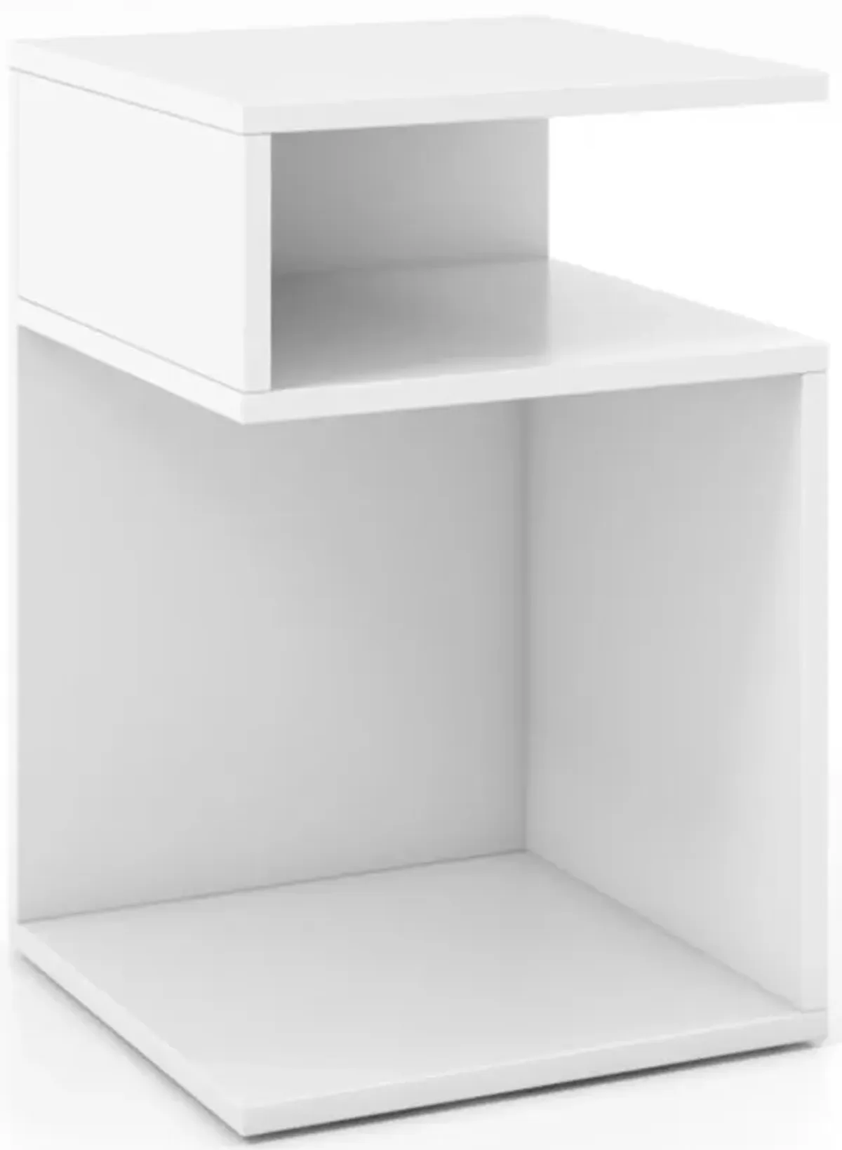 Hivvago S-Shaped Side Table with Unique S-shaped Frame and 2 Open Compartments-White