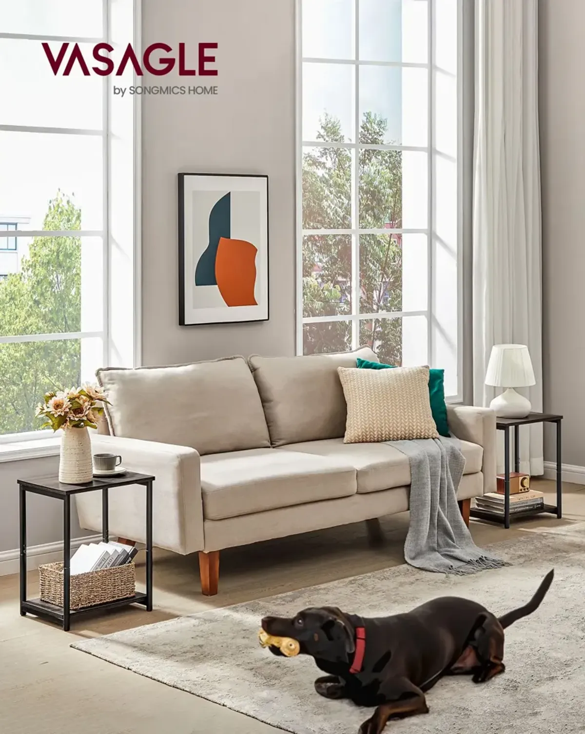 Steel Frame End Tables with Storage Shelf for Living Room and Bedroom- Set of 2