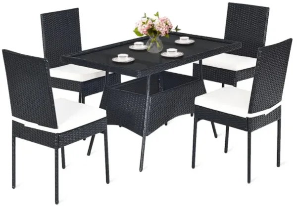 Mondawe 5-Pcs Rattan Patio Dining Set With 4 Cushioned Chairs & Glass-Top Table for Garden Balcony
