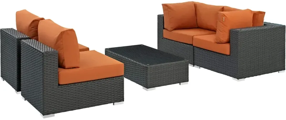 Sojourn Outdoor Patio Furniture Set - Sunbrella Cushions, Rattan Weave, UV Protection, Aluminum Frame - Includes Coffee Table, Armless Chairs, Corners