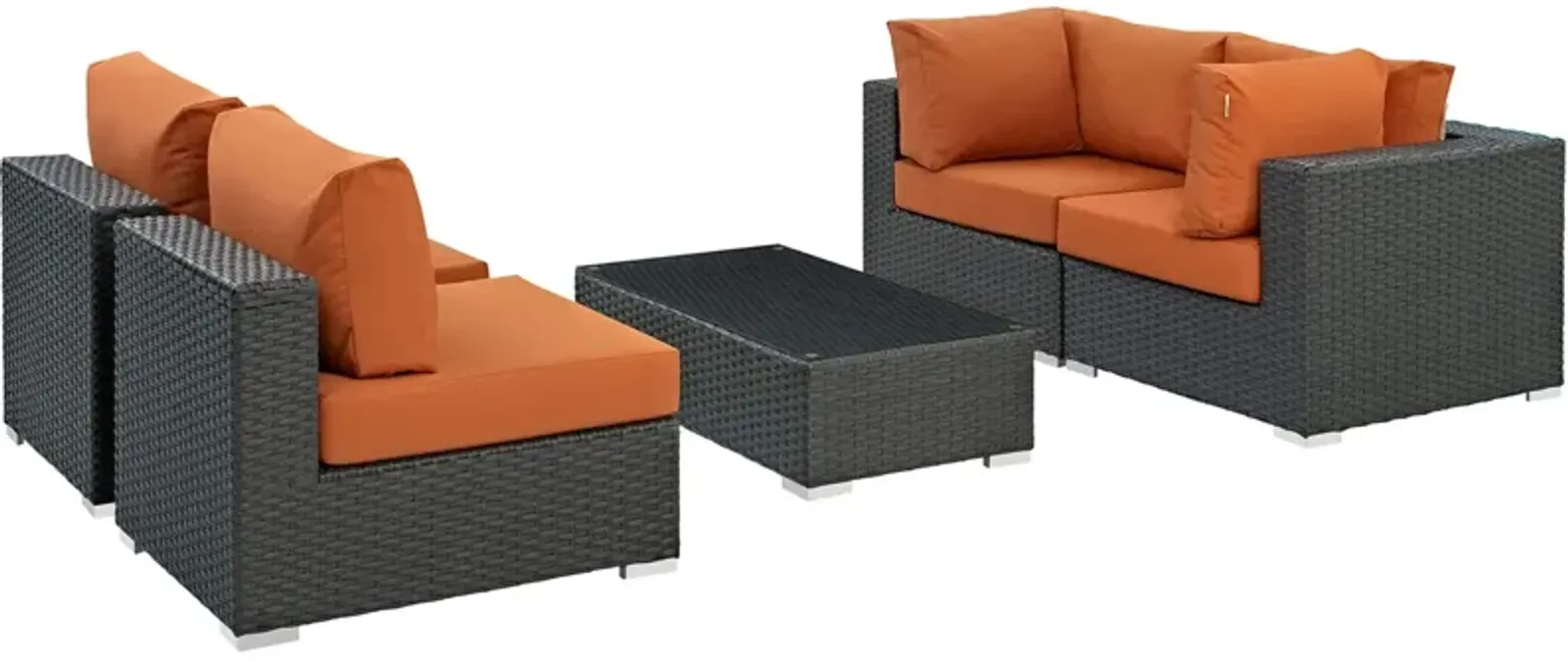 Sojourn Outdoor Patio Furniture Set - Sunbrella Cushions, Rattan Weave, UV Protection, Aluminum Frame - Includes Coffee Table, Armless Chairs, Corners