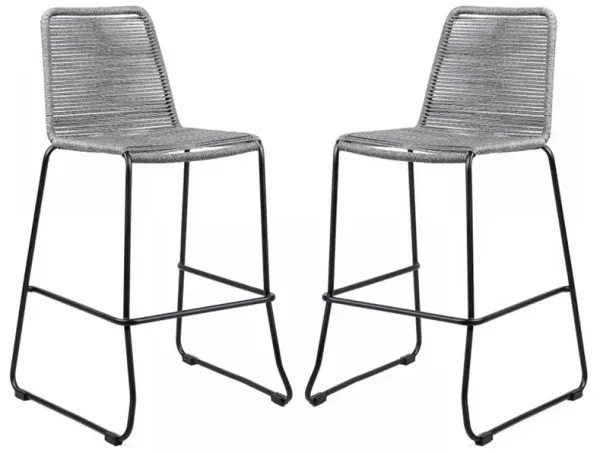 Outdoor Counter Stool with Fishbone Rope Weaving, Set of 2, Gray - Benzara