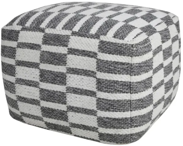 Hivvago 18 Inch Gray Cotton Geometric Pouf Ottoman