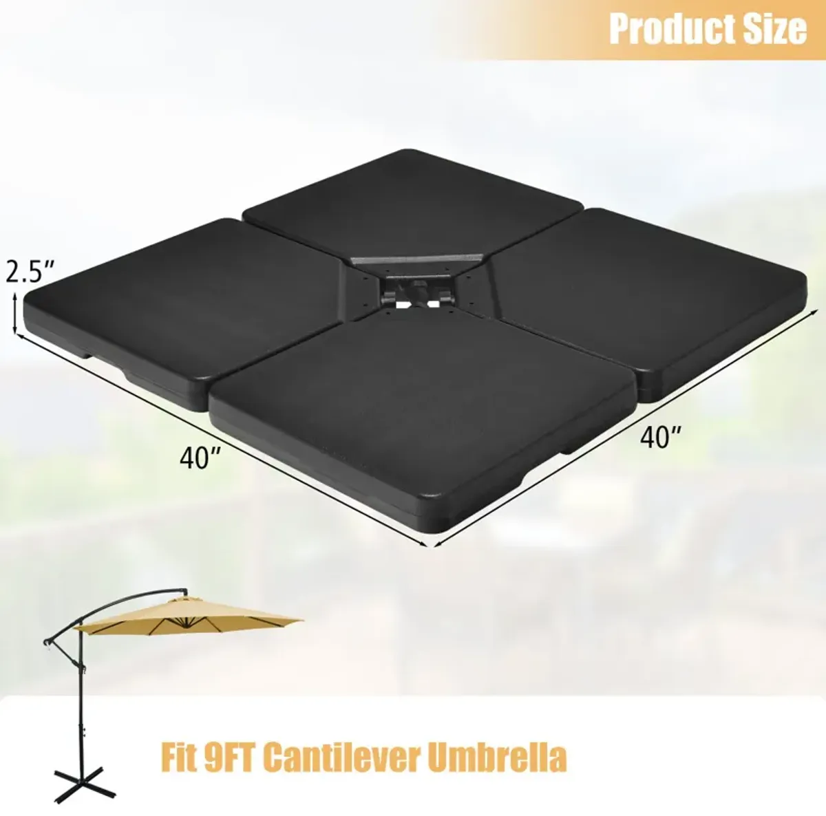 4-Piece 13L Cantilever Offset Patio Umbrella Base with Easy-Fill Spouts for Stable Support