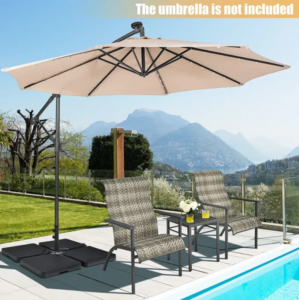 4-Piece 13L Cantilever Offset Patio Umbrella Base with Easy-Fill Spouts for Stable Support