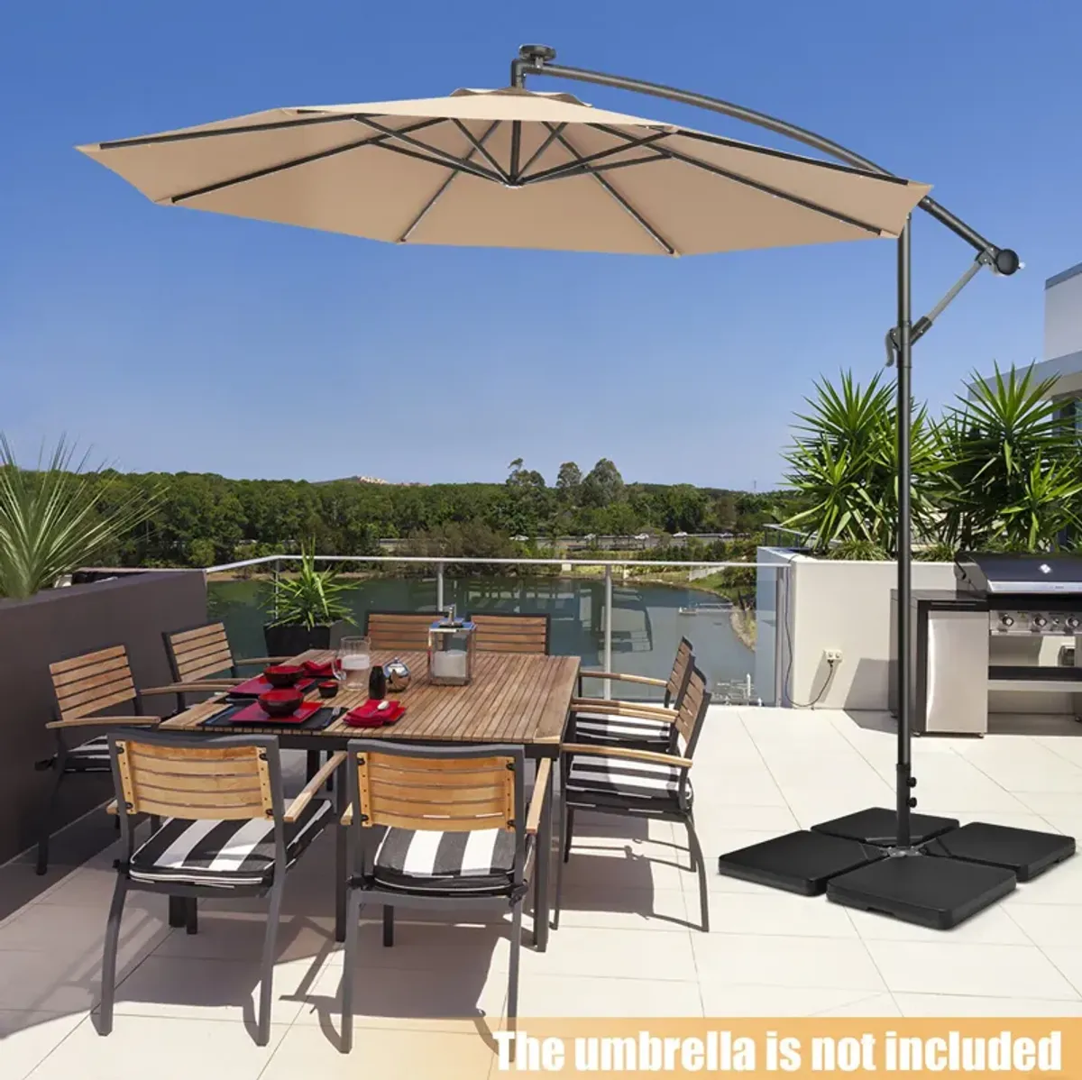 4-Piece 13L Cantilever Offset Patio Umbrella Base with Easy-Fill Spouts for Stable Support