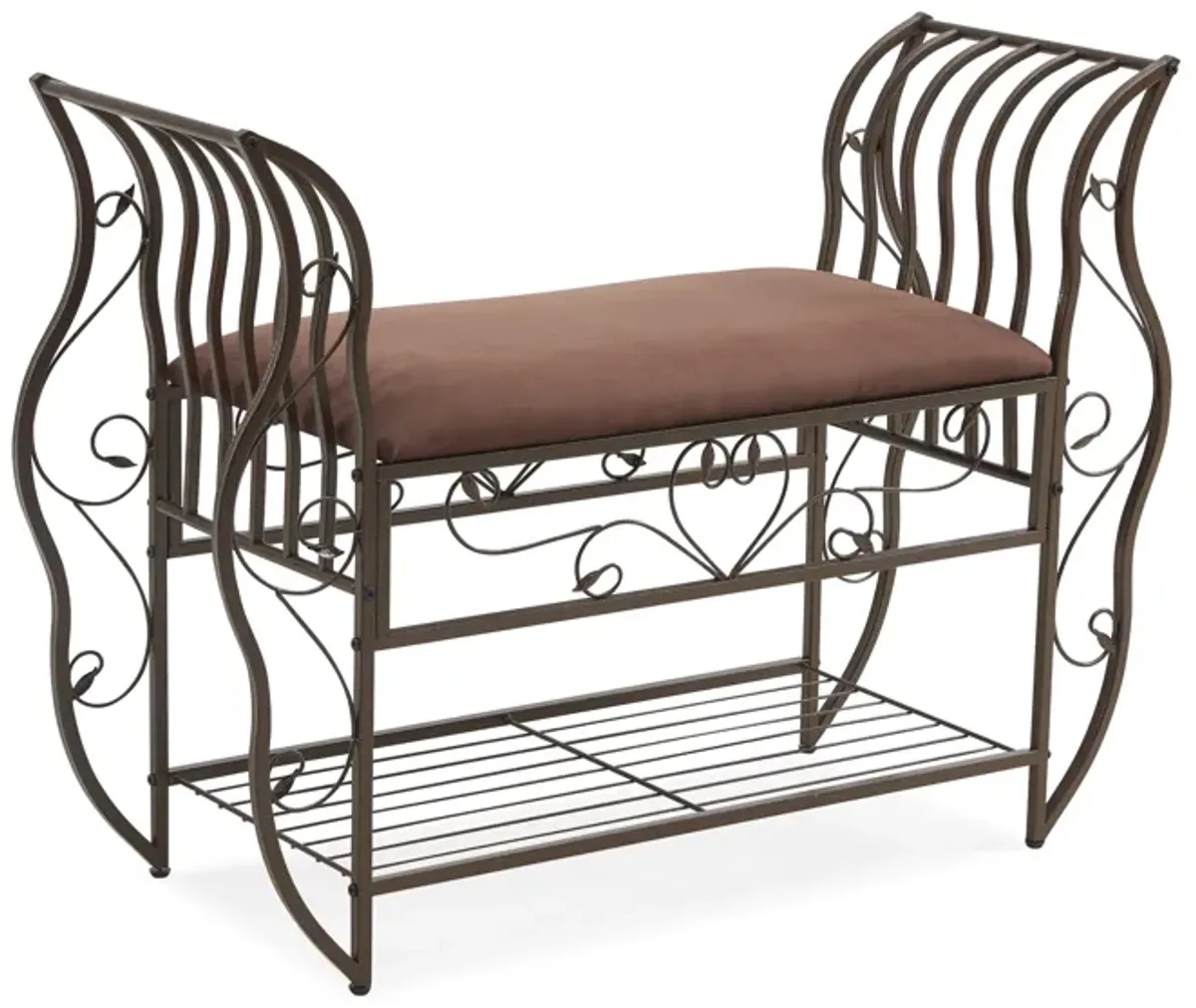 Traditional Upholstered Bed Bench with Arm and Metal Frame