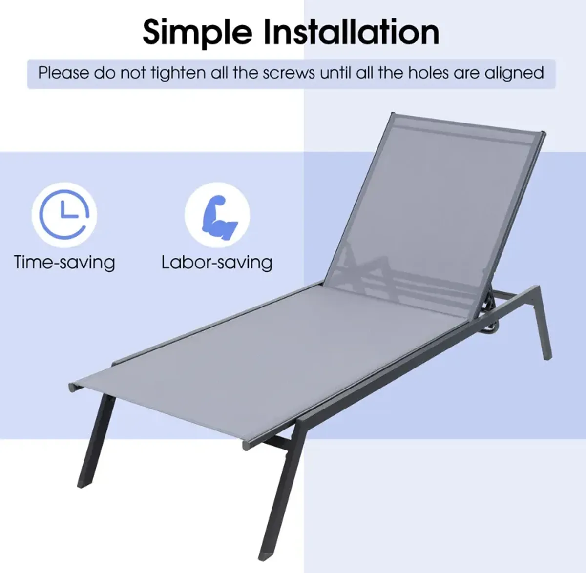 Outdoor Adjustable Chaise Lounge Chair with Lay Flat Position and Quick-Drying Fabric