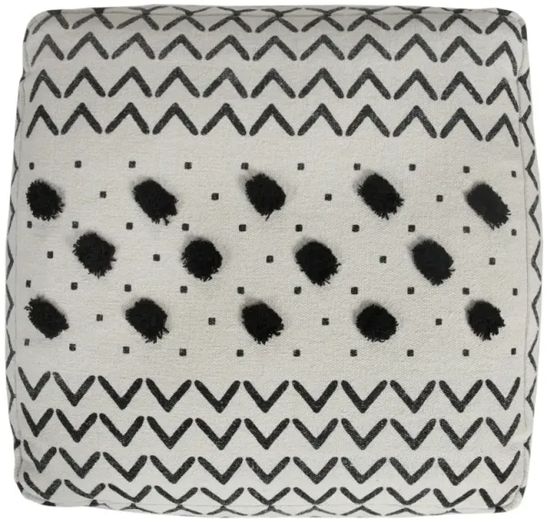 Hivvago 18 Inch White Cotton Chevron Pouf Ottoman