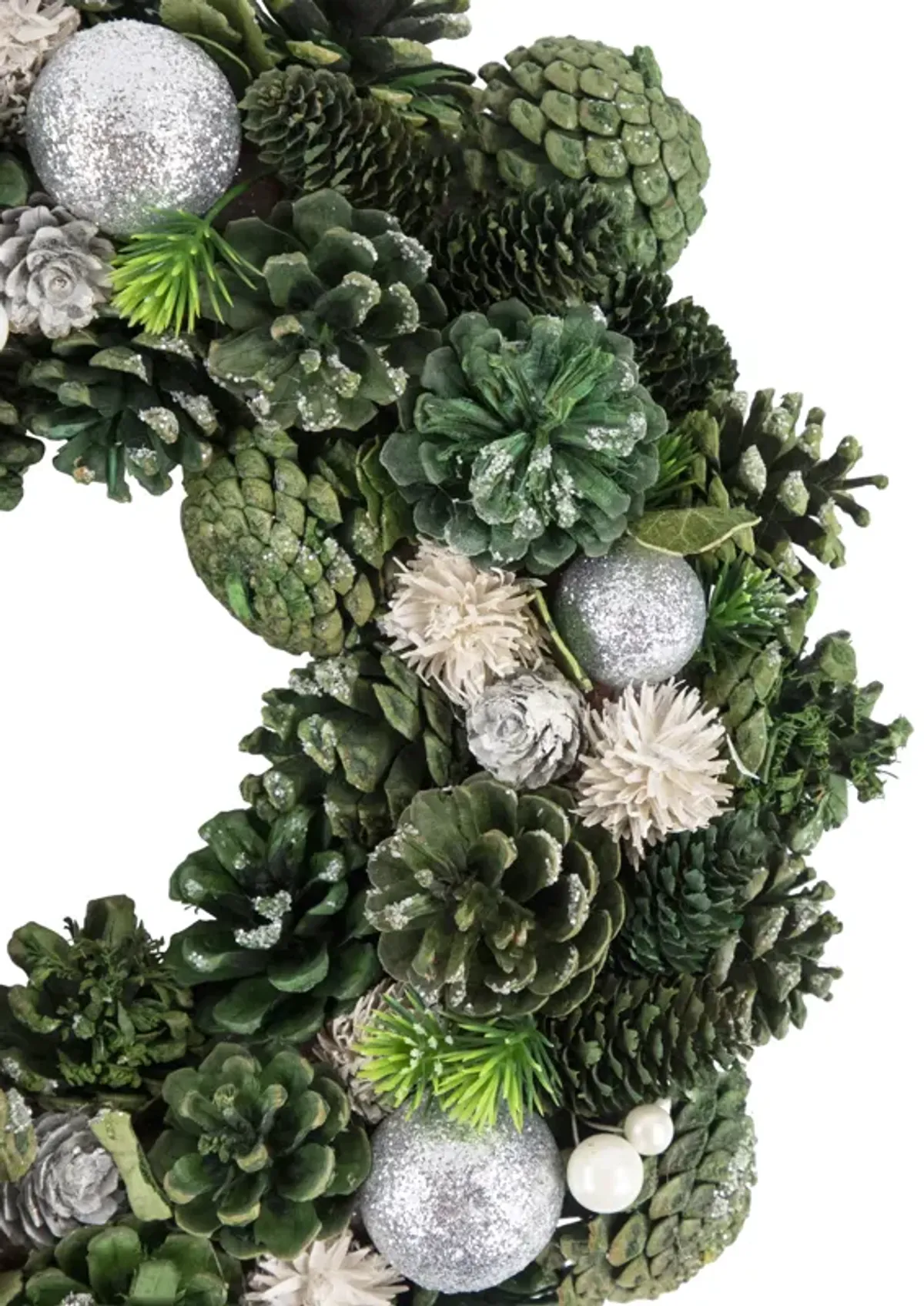 Green Pinecone and Foliage Artificial Christmas Wreath  14-Inch  Unlit