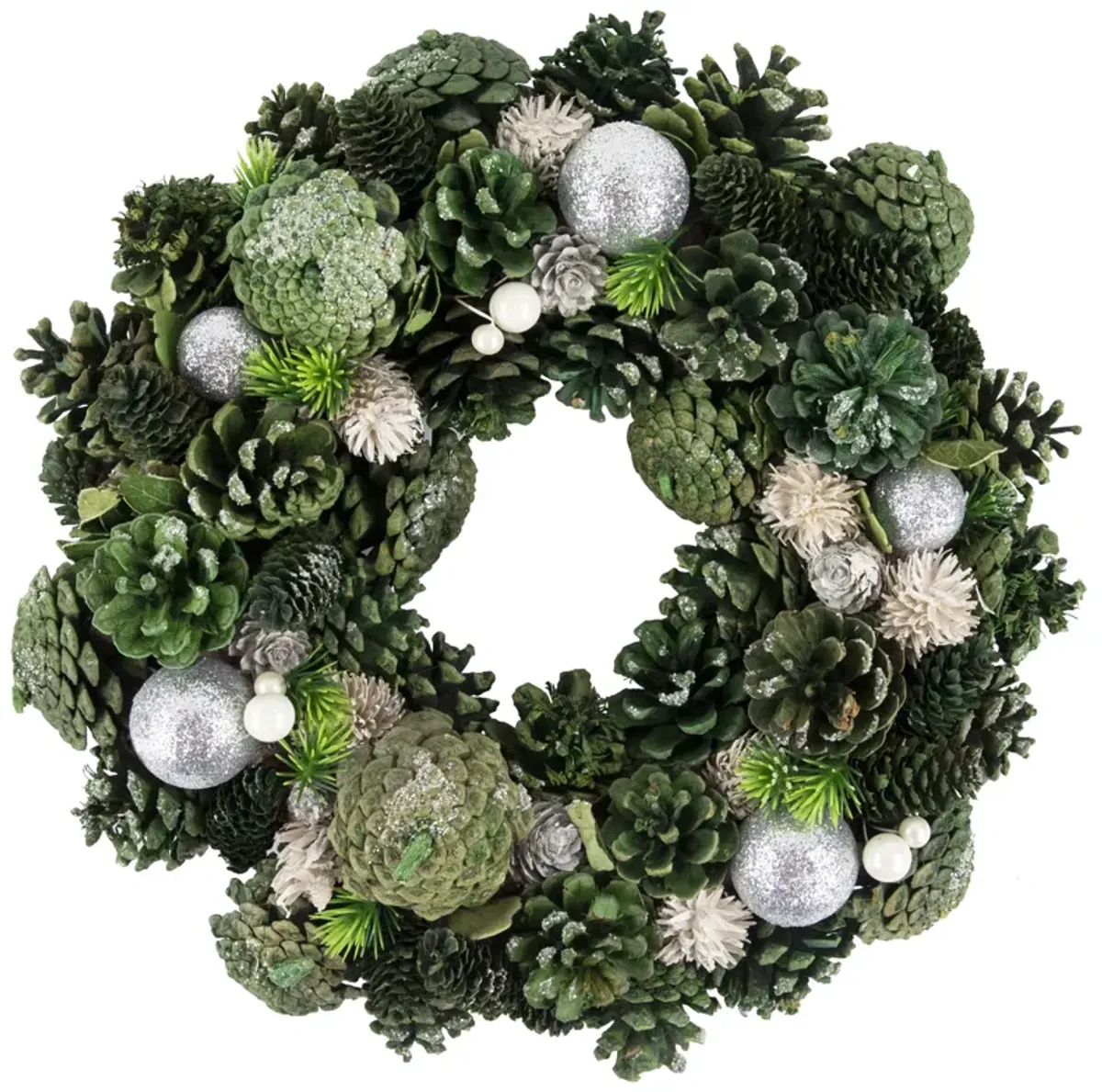 Green Pinecone and Foliage Artificial Christmas Wreath  14-Inch  Unlit