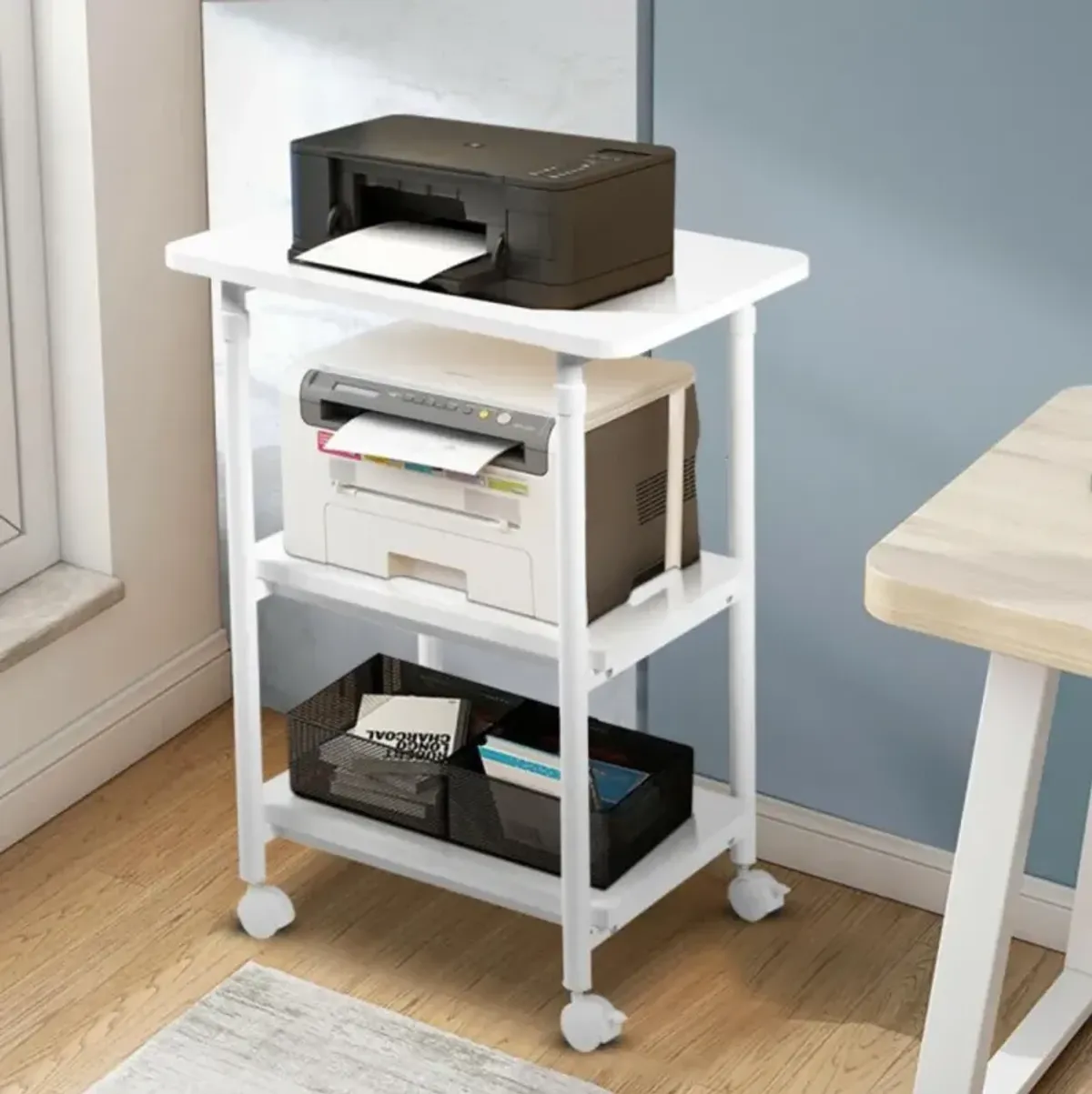 Hivvago 3-tier Adjustable Printer Stand with 360Â° Swivel Casters