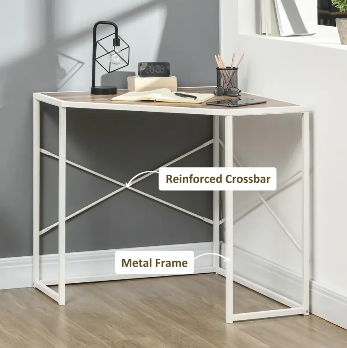 White Corner Workstation: Computer Desk with Steel Frame