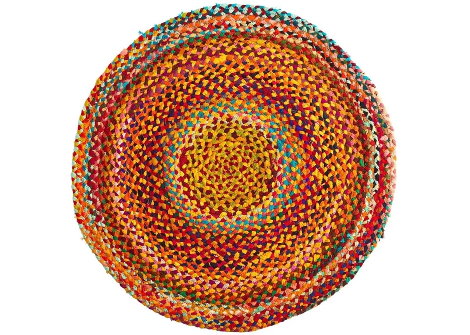 Nearly Natural 3-ft x 3-ft Hand Braided Boho Colorful Chindi Round Rug