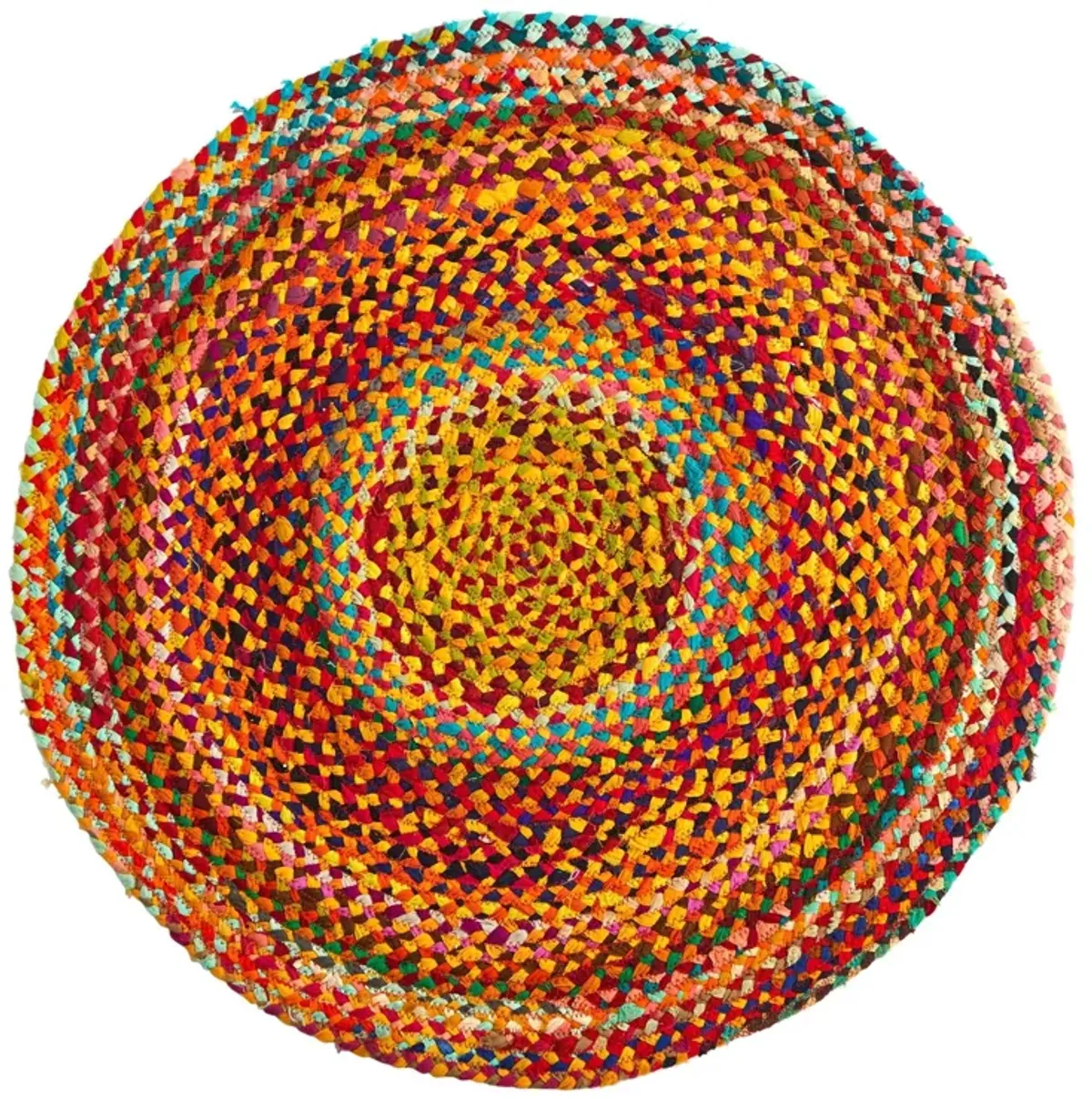 Nearly Natural 3-ft x 3-ft Hand Braided Boho Colorful Chindi Round Rug