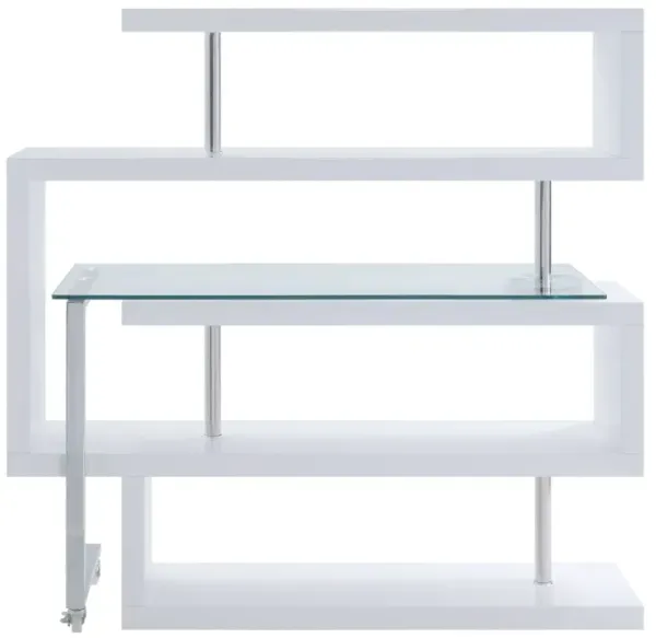 Raceloma Writing Desk w/Shelf, Clear Glass, White & Chrome Finish 93179