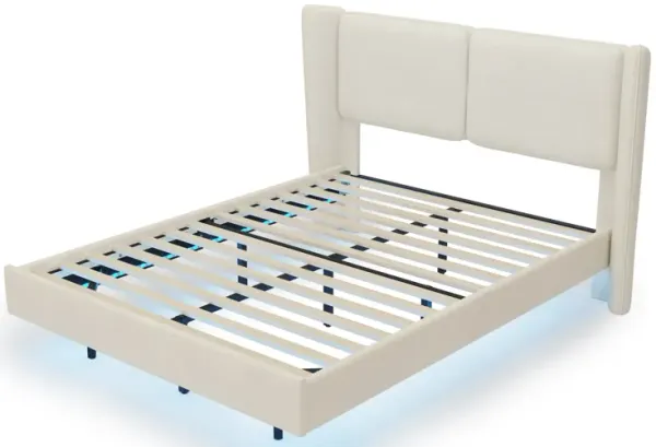 Merax Velvet Fabric Floating Platform Bed Frame with LED Lights