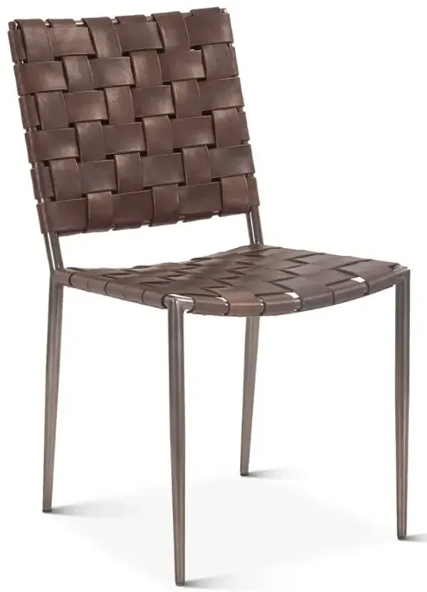 World Interiors Lund Dining Chair In Brown Buffalo Leather And Iron - Set Of 2