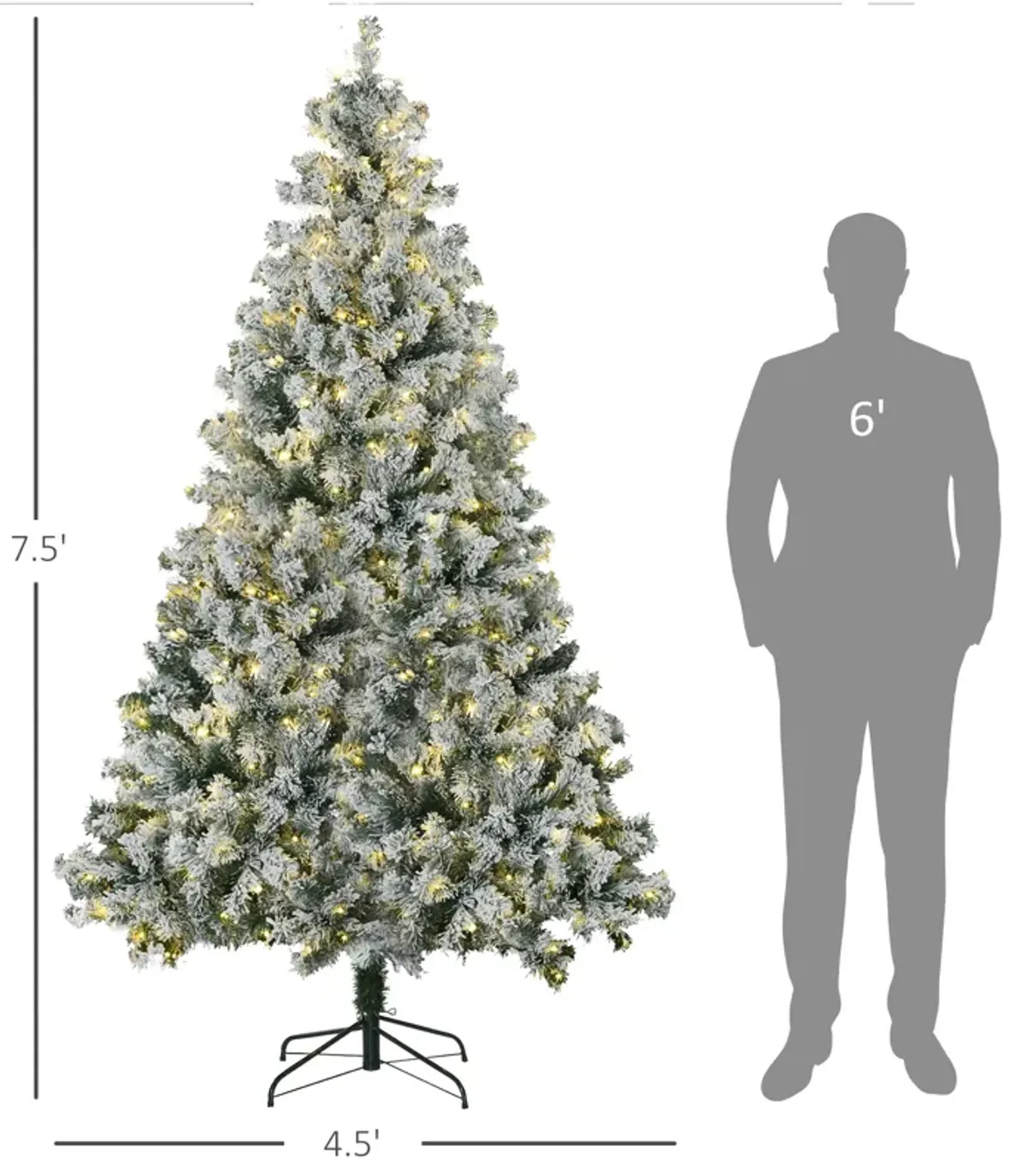 7.5ft Prelit Pencil Artificial Christmas Tree with Snow Flocked Branches Lights