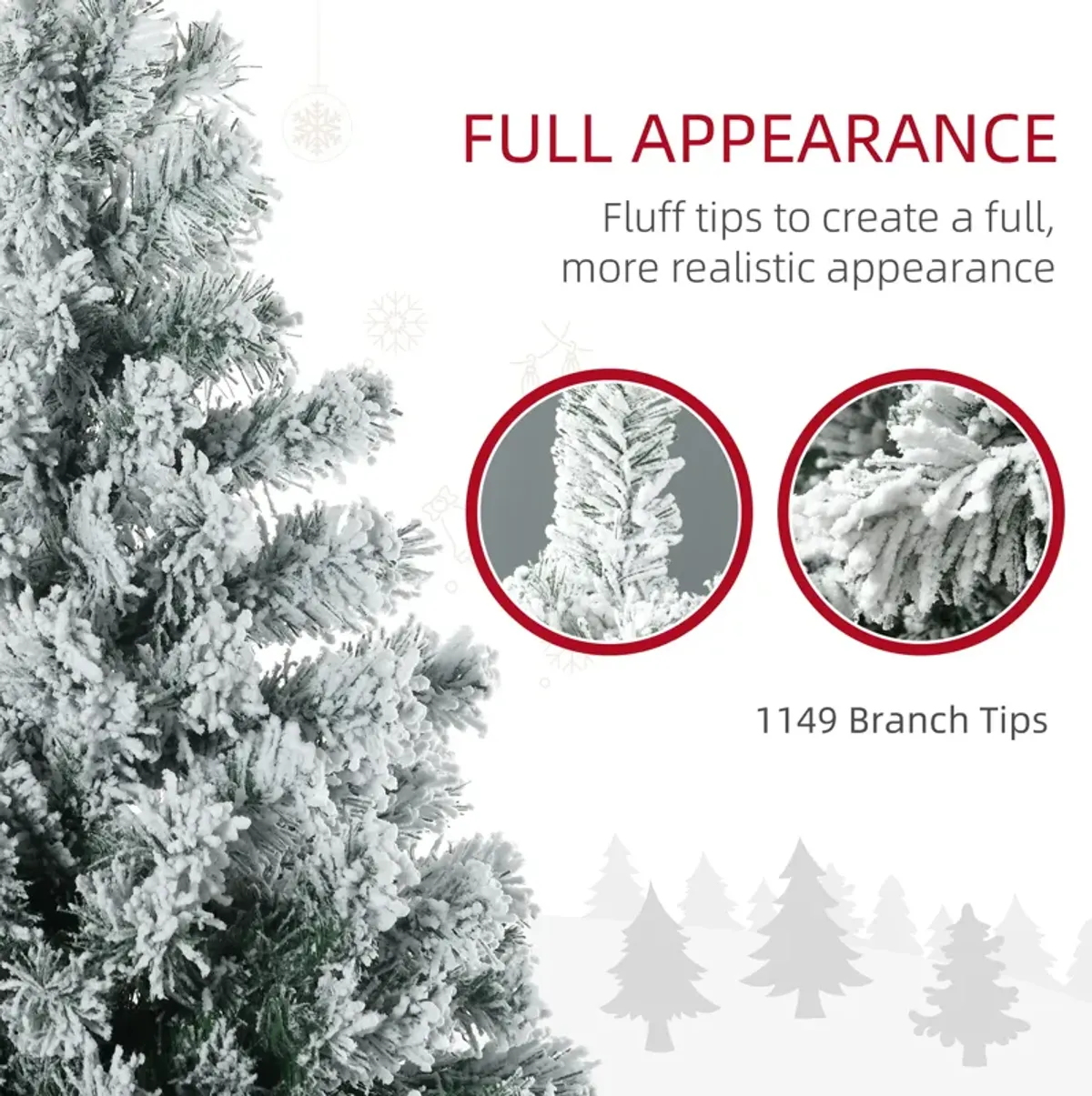 7.5ft Prelit Pencil Artificial Christmas Tree with Snow Flocked Branches Lights