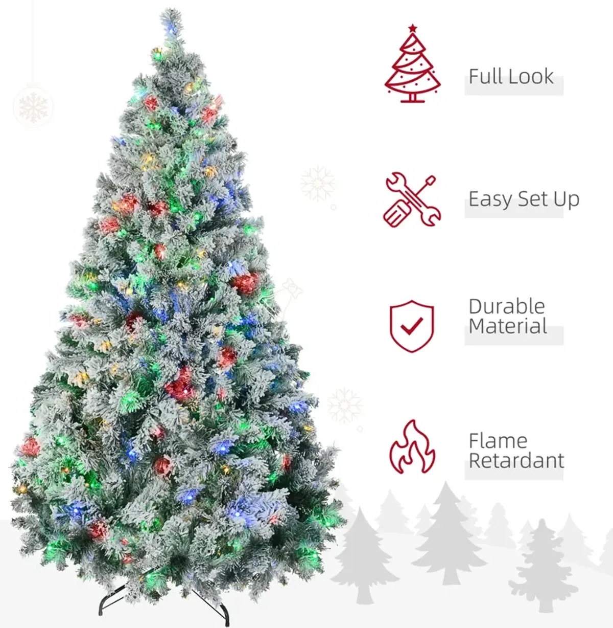 7.5ft Prelit Pencil Artificial Christmas Tree with Snow Flocked Branches Lights