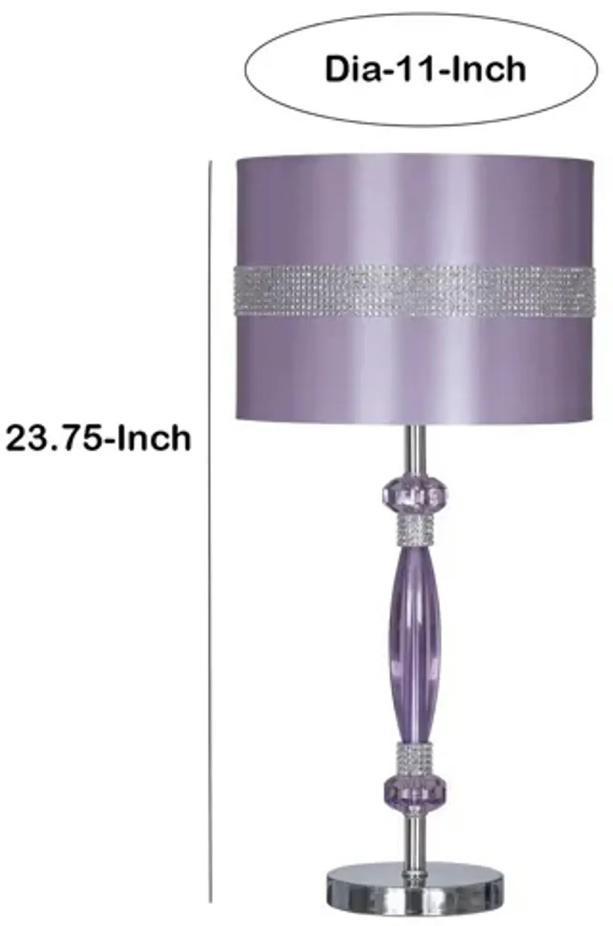 Acrylic and Metal Base Table Lamp with Fabric Shade, Purple-Benzara