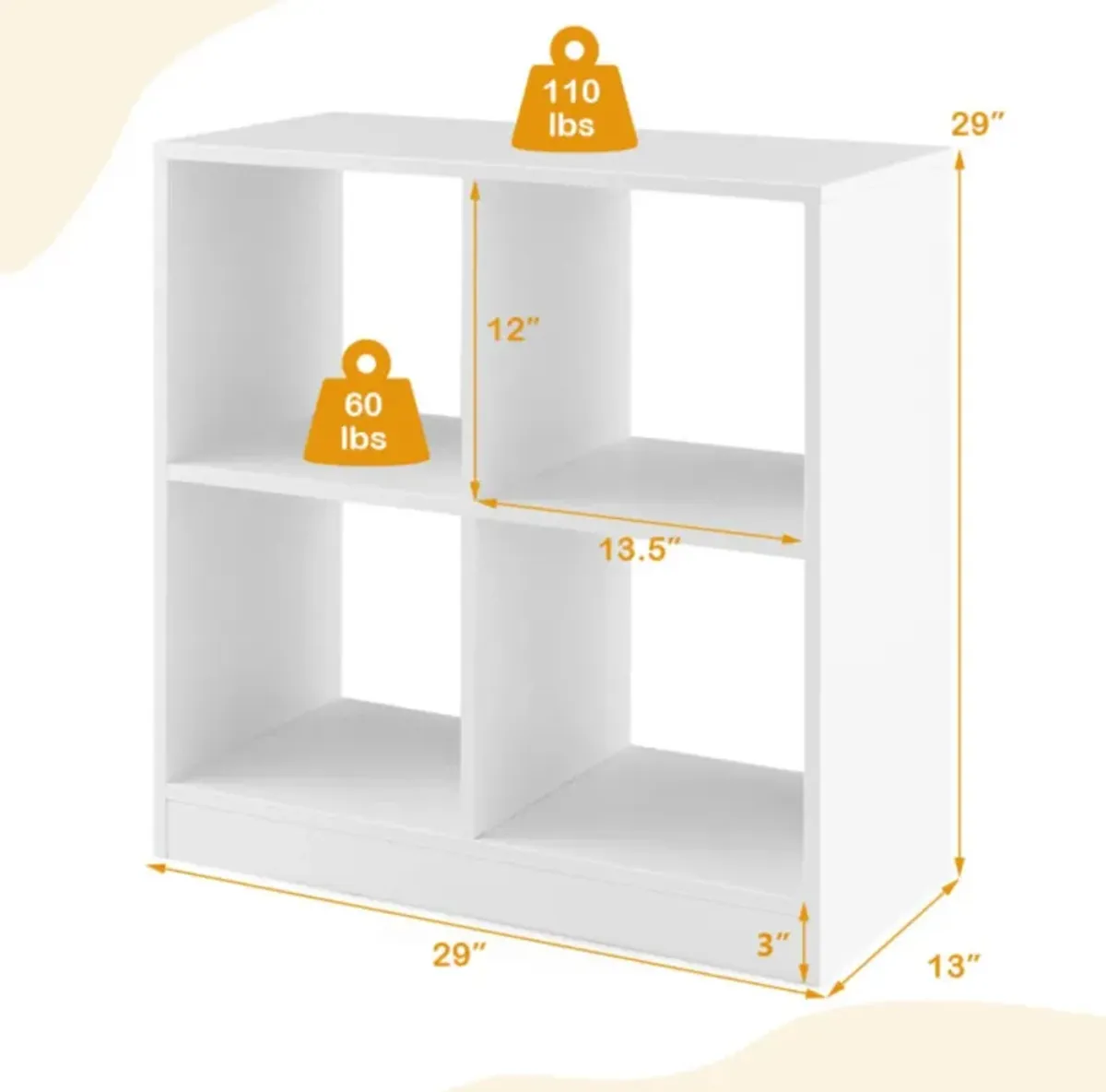 Hivvago 4-Cube Kids Bookcase with Open Shelves