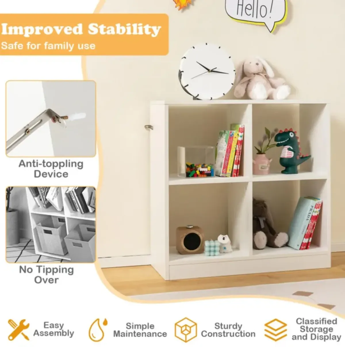 Hivvago 4-Cube Kids Bookcase with Open Shelves