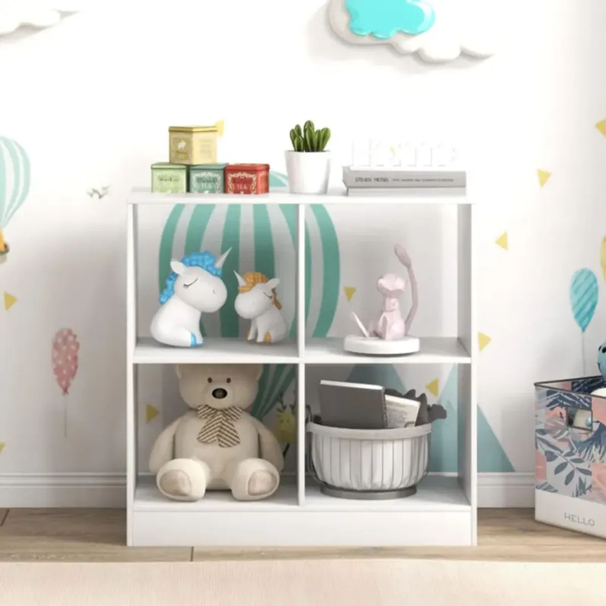 Hivvago 4-Cube Kids Bookcase with Open Shelves