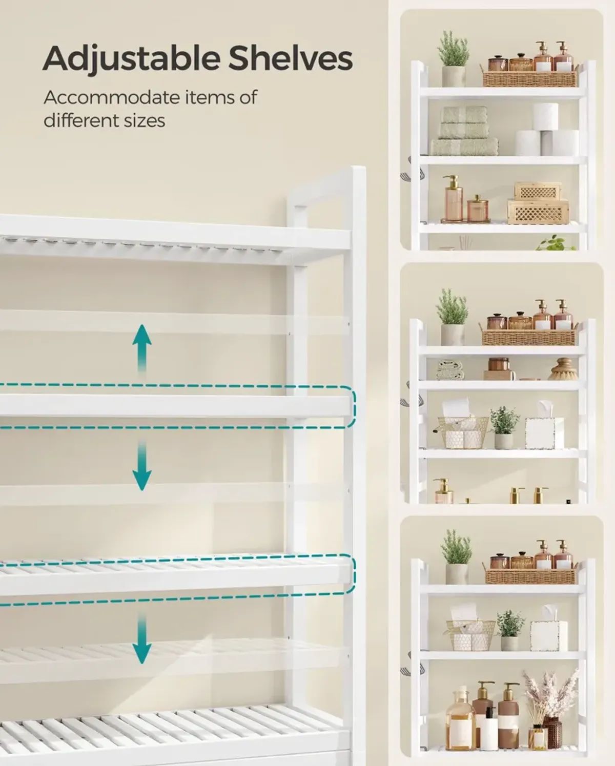 Over-The-Toilet Storage, 4-Tier Bamboo Bathroom Organizer with Adjustable Shelves