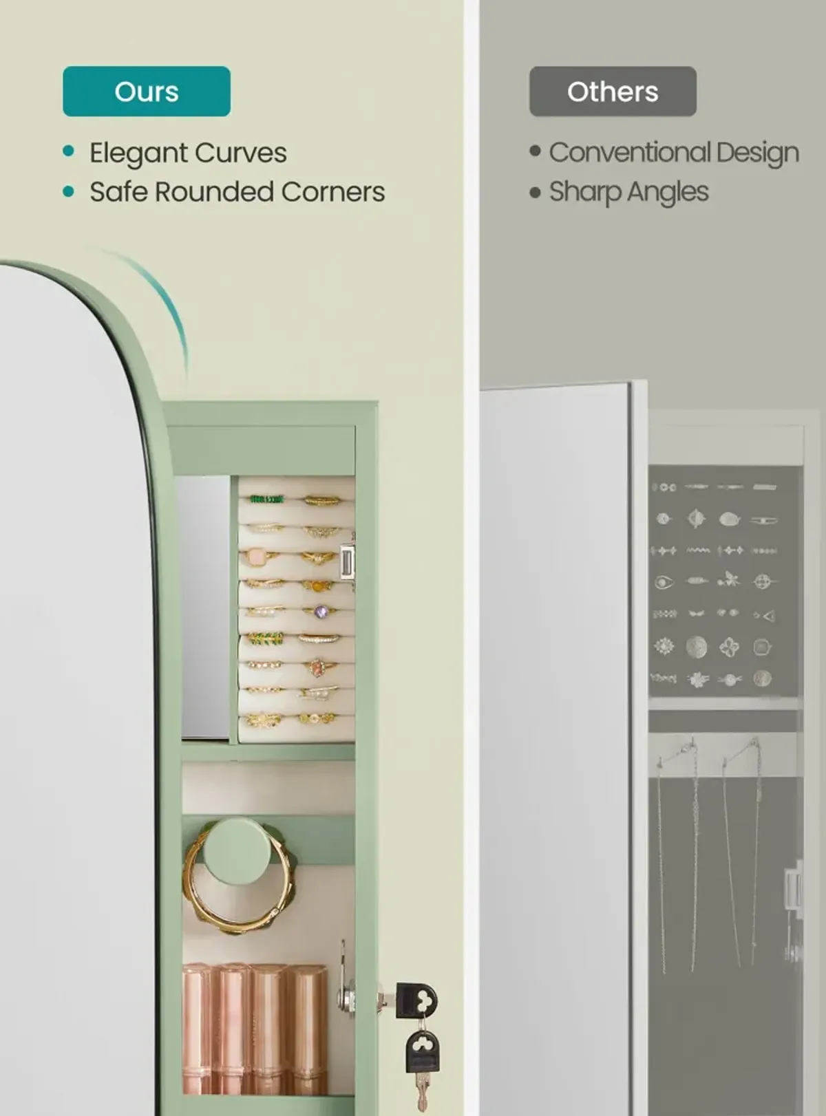 LED Jewelry Cabinet with Mirror Illuminated Storage for Jewelry and Accessories