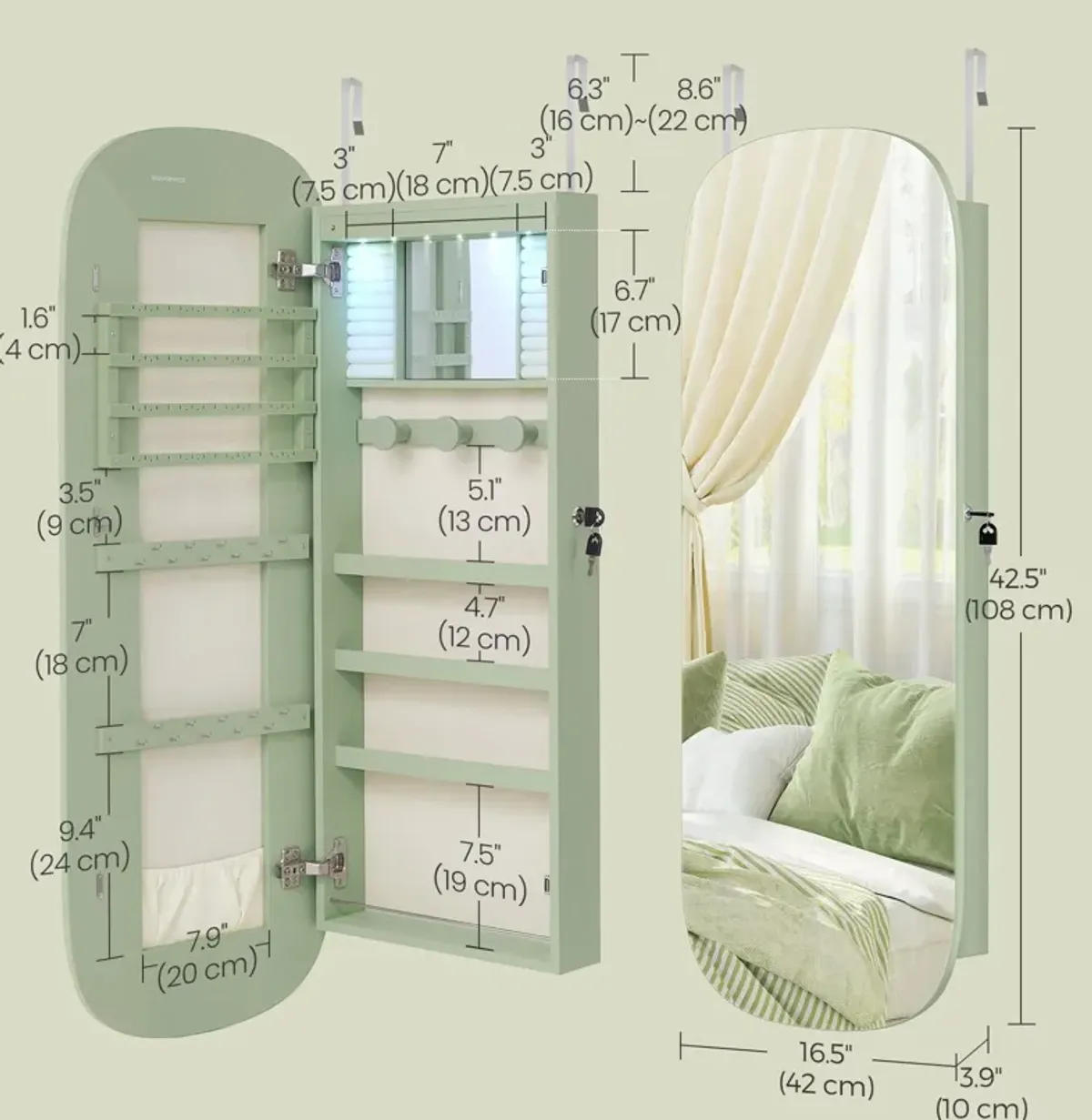 LED Jewelry Cabinet with Mirror Illuminated Storage for Jewelry and Accessories