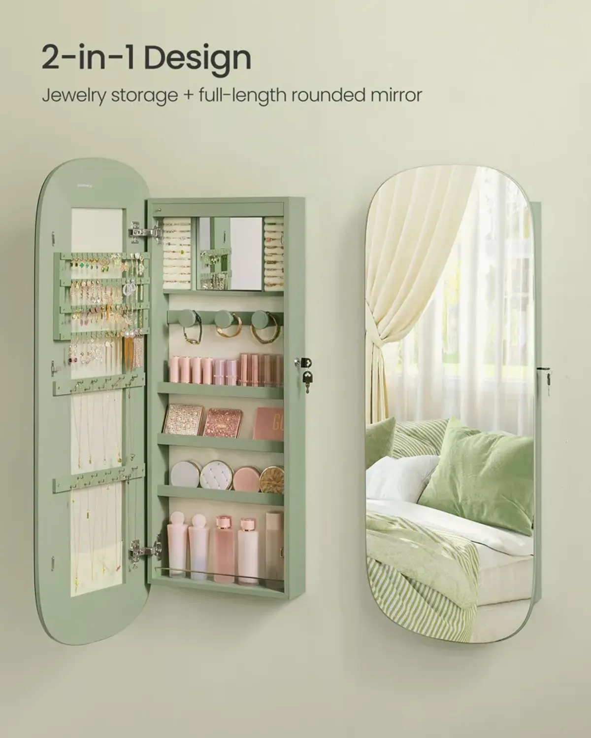 LED Jewelry Cabinet with Mirror Illuminated Storage for Jewelry and Accessories