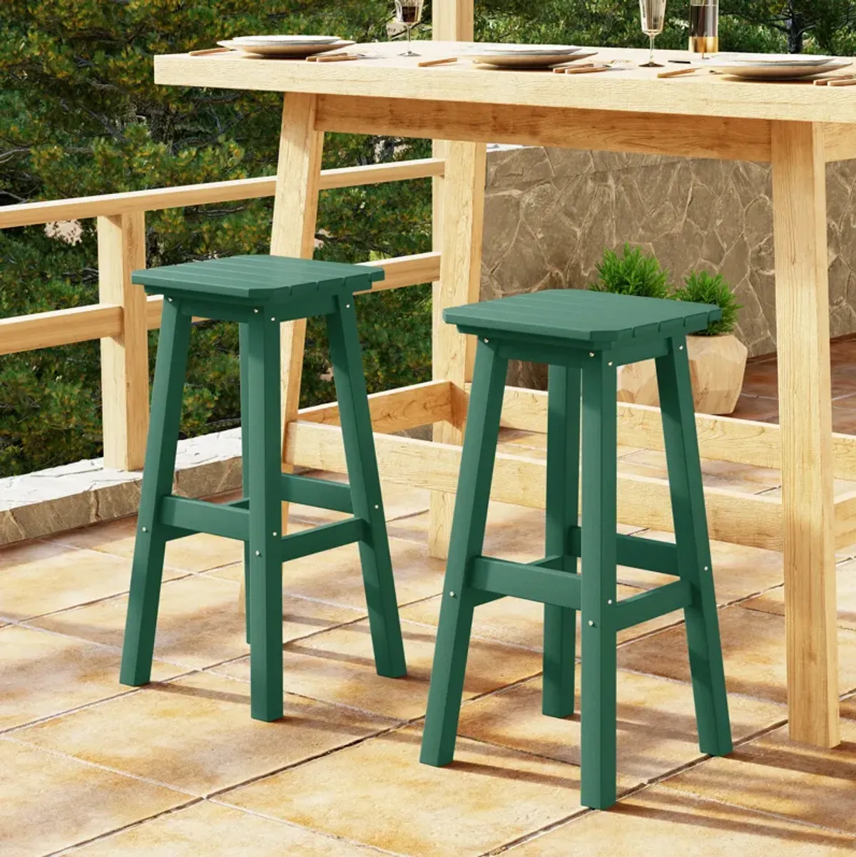 WestinTrends 29" HDPE Outdoor Patio Square Bar Stools (Set of 2)