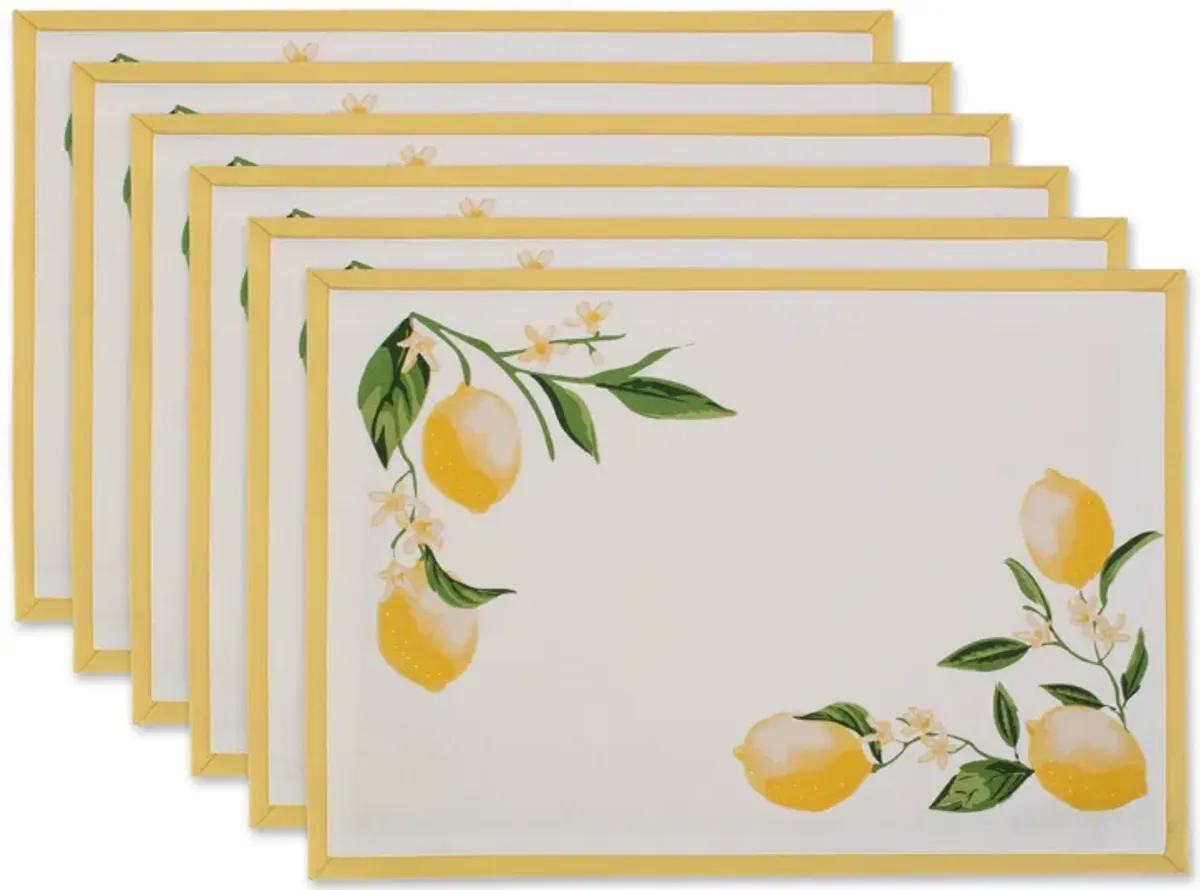 Set of 6 White With Yellow Lemon Rectangular Placemat 19"