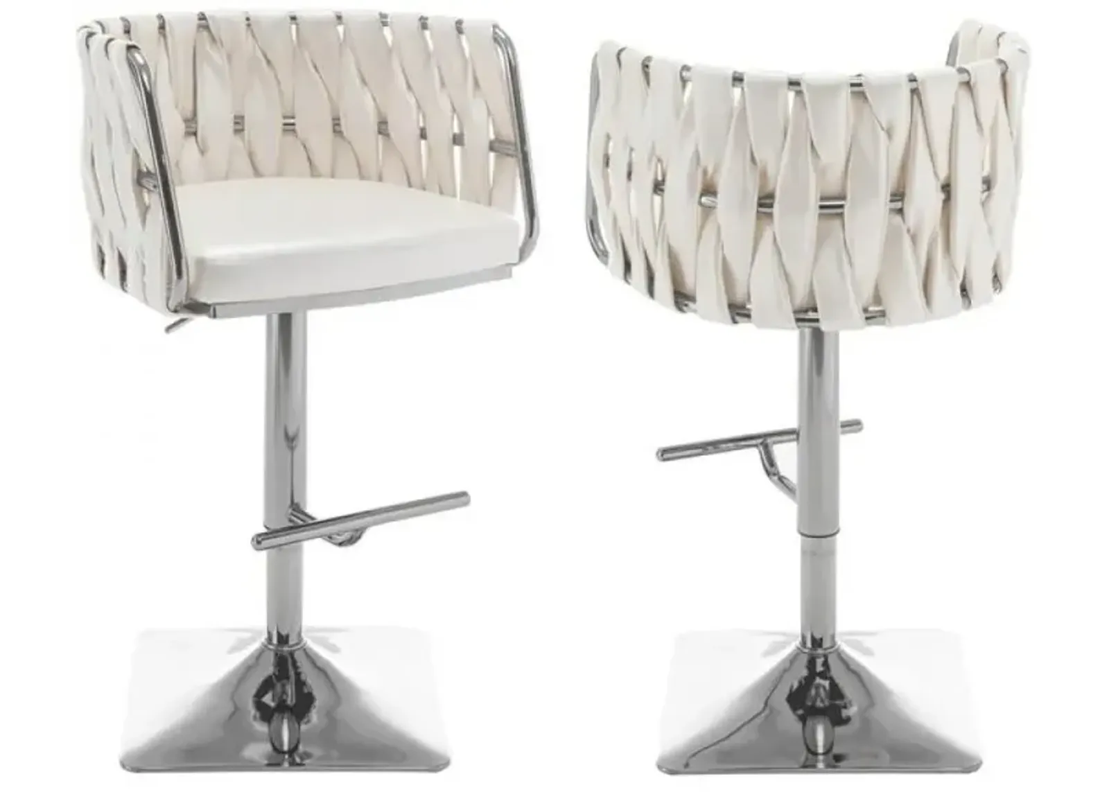 Barstool in White faux leather and silver color base (SET OF 2)