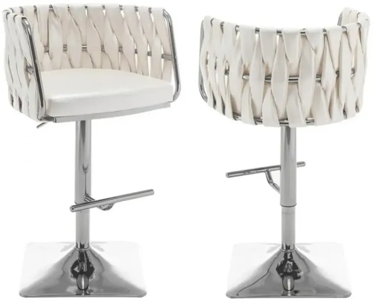 Barstool in White faux leather and silver color base (SET OF 2)