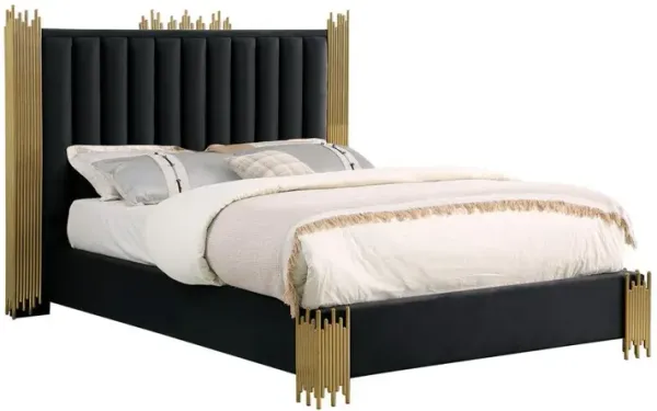 Best Quality Family Queen size Black velvet bed with gold corners (Platform)
