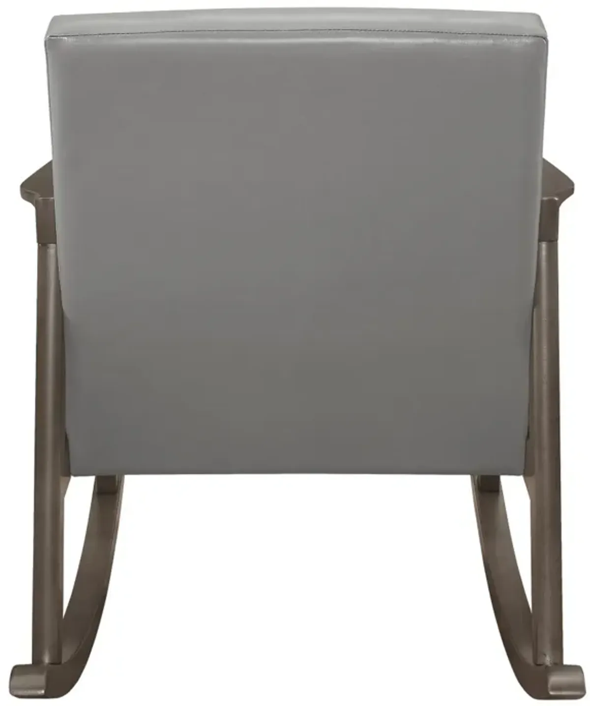 Ciao 37 Inch Rocking Chair Armchair, Light Gray Faux Leather, Solid Wood - Benzara