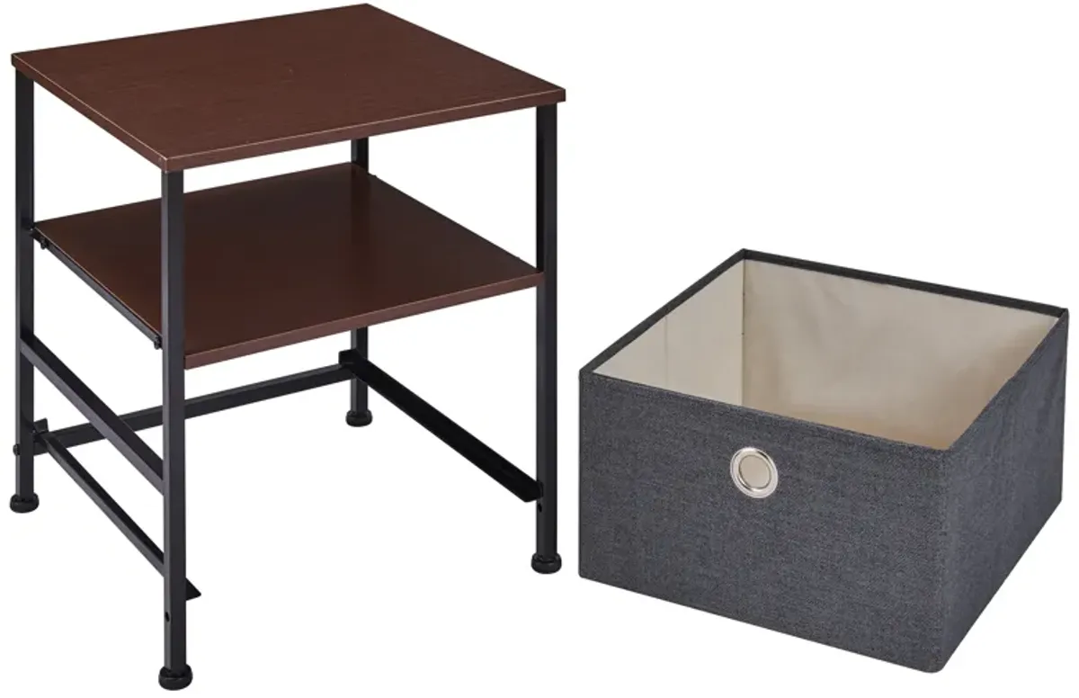 Modern Nightstand End/Side Table with Shelf and Fabric Storage Drawer