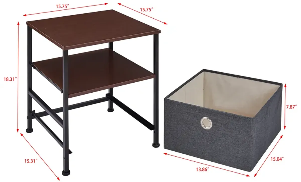 Modern Nightstand End/Side Table with Shelf and Fabric Storage Drawer