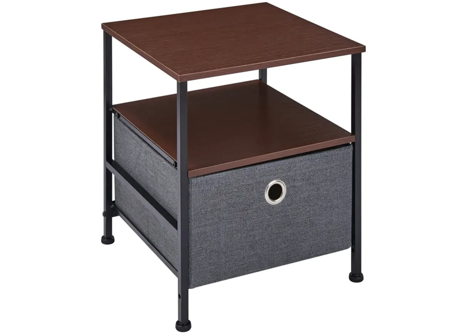 Modern Nightstand End/Side Table with Shelf and Fabric Storage Drawer